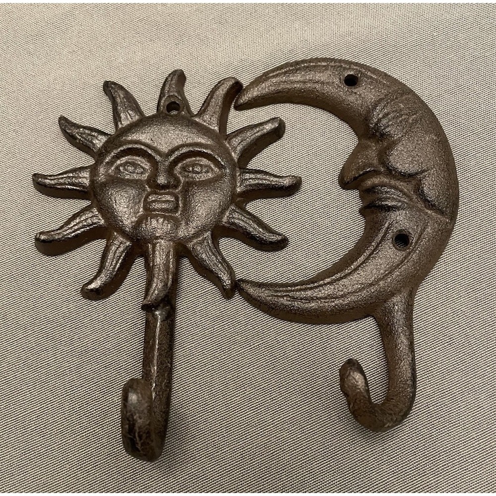Sun Moon Wall Hooks Set of 2 Celestial Rustic Metal Coat Key Hangers Boho Decor